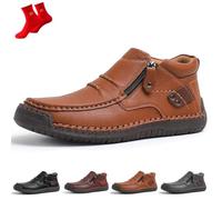 The First Young Shoes Men, Men’S Handmade Premium Leather Slip-On Driving Boots Travel & Outdoor(Brown,6.5 UK)