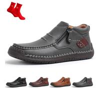 The First Young Shoes Men, Men’S Handmade Premium Leather Slip-On Driving Boots Travel & Outdoor(Grey,8 UK)