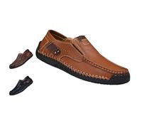 The First Young Shoes Men, Men’s Handmade Premium Leather Slip-On Driving Boots Travel & Outdoor(Light brown,US8)