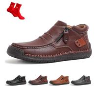 The First Young Shoes Men, Men’S Handmade Premium Leather Slip-On Driving Boots Travel & Outdoor(Red,6.5 UK)