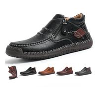 The First Young Shoes Men, Men’s Handmade Premium Leather Slip-On Driving Boots, Wide Toe Arch Support Waterproof Non-Slip Sole for Casual, Travel & Outdoor (Black,9)