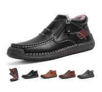 The First Young Shoes Men, Men’s Handmade Premium Leather Slip-On Driving Boots, Wide Toe Arch Support Waterproof Non-Slip Sole for Casual, Travel & Outdoor (Black-Fleece,11)