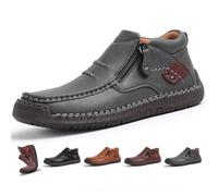 The First Young Shoes Men, Men’s Handmade Premium Leather Slip-On Driving Boots, Wide Toe Arch Support Waterproof Non-Slip Sole for Casual, Travel & Outdoor (Grey,11)