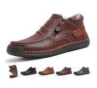 The First Young Shoes Men, Men’s Handmade Premium Leather Slip-On Driving Boots, Wide Toe Arch Support Waterproof Non-Slip Sole for Casual, Travel & Outdoor (Dark Brown-Fleece,7)
