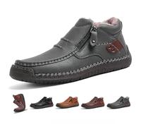 The First Young Shoes Men, Men’s Handmade Premium Leather Slip-On Driving Boots, Wide Toe Arch Support Waterproof Non-Slip Sole for Casual, Travel & Outdoor (Grey-Fleece,11)