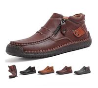 The First Young Shoes Men, Men’s Handmade Premium Leather Slip-On Driving Boots, Wide Toe Arch Support Waterproof Non-Slip Sole for Casual, Travel & Outdoor (Dark Brown,11)