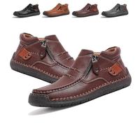 The First Young Shoes Men, Men’s Handmade Premium Leather Slip-On Driving Boots, Wide Toe Casual, Travel & Outdoor(Dark Brown,10.5 UK)