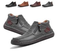 The First Young Shoes Men, Men’s Handmade Premium Leather Slip-On Driving Boots, Wide Toe Casual, Travel & Outdoor(Grey,8.5 UK)