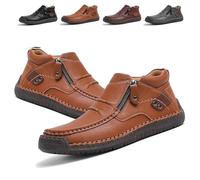The First Young Shoes Men, Men’s Handmade Premium Leather Slip-On Driving Boots, Wide Toe Casual, Travel & Outdoor(Light Brown,8 UK)