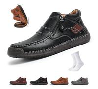 The First Young Shoes Men, Mens Handmade Premium Leather Slip-On Driving Boots, Slip On Boots for Men Travel & Outdoor(Black,45 EU)