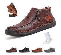 The First Young Shoes Men, Mens Handmade Premium Leather Slip-On Driving Boots, Slip On Boots for Men Travel & Outdoor(Red,44 EU)