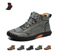 The First Young Shoes Men, Men's Retro Handmade Leather Driving Boots, Comfort Slip-On Driving Boot for Travel & Outdoor(Green,8 UK)