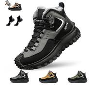 The First Young Shoes Men, The First Young Safety Work Orthopedic Hiking Boots, Puncture Proof Non Slip Safety Shoes with Arch Support for Work, Hiking & Outdoor(WARMGrey,10.5 UK)