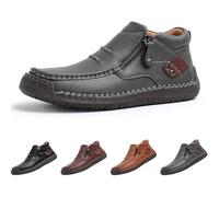 The First Young Shoes Men, Tuthrav Leather Shoes, Men’s Handmade Premium Leather Slip-On Driving Boots (Grey,14)