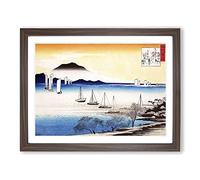 The Fishing Boats Returning To Yabase By Utagawa Hiroshige Asian Japanese Framed Wall Art Print, Ready to Hang Picture for Living Room Bedroom Home Office Décor, Walnut A3 (46 x 34 cm)
