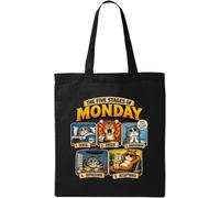 The Five Stages of Monday Cats Natural Cotton Tote Bag Black