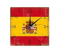 The Flag of Spain Wall Clock Patriotic Decor National Flag Square Clock Wall Clocks Battery Operated 12 Inch Silent Easy to Read Modern Wall Decor Home Decor for Living Room Kitchen Bedroom Office
