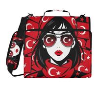 The Flag of Turkey Woman 3 Ringing Binder Zipper with Handle and Removable Shoulder Strap Multiple Pockets Document Organizer for Middle Student