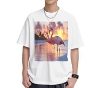 The Flamingo Under The Setting Sun Mens T-Shirts & Womens T-Shirts, White and Black Graphic Tees for Men and Women, Soft and Breathable