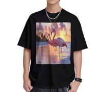 The Flamingo Under The Setting Sun Mens T-Shirts & Womens T-Shirts, White and Black Graphic Tees for Men and Women, Soft and Breathable