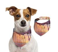 The Flamingo Under The Setting Sun Reversible Cotton Dog Bandanas - Adjustable Small Large Dog Drool Bib For Birthday Wedding - Double Side Print