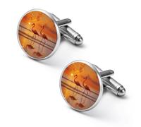 The Flamingos on The Beach Cute Cufflinks for Men Shirt Studs | Classic Alloy Cuff Link Wedding Business