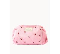 The Flat Lay Co. Drawstring Flat Lay Makeup Bag - Ditsy Cherries Pink Embroidered Velvet
