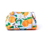 The Flat Lay Co. Makeup Bag - Mediterranean Oranges Travel Make Up Organiser - Cosmetics, Eyeshadow, Make-Up Brushes, Lipstick & Tools - Drawstring Makeup Bag Storage with Brush Holder & Large Pockets