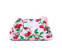 The Flat Lay Co. Makeup Bag - Cherries Travel Make Up Organiser for Cosmetics, Eyeshadow, Make-Up Brushes, Lipstick & Tools - Drawstring Makeup Bag Storage with Brush Holder & Large Pockets