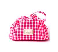 The Flat Lay Co. Makeup Bag - Red Gingham Travel Make Up Organiser for Cosmetics, Eyeshadow, Make-Up Brushes, Lipstick & Tools - Drawstring Makeup Bag Storage with Brush Holder & Large Pockets