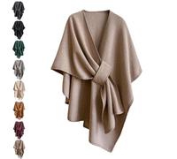 The Fleece Drape Shawl - Autumn/Winter Women's Elegant Knitted Shawl Wraps Soft Open Front Poncho Sweater with Loop (Camel)