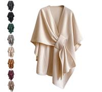 The Fleece Drape Shawl - Autumn/Winter Women's Elegant Knitted Shawl Wraps Soft Open Front Poncho Sweater with Loop (Beige)