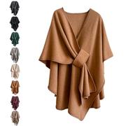 The Fleece Drape Shawl - Autumn/Winter Women's Elegant Knitted Shawl Wraps Soft Open Front Poncho Sweater with Loop (Khaki)