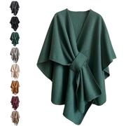 The Fleece Drape Shawl - Autumn/Winter Women's Elegant Knitted Shawl Wraps Soft Open Front Poncho Sweater with Loop (Green)