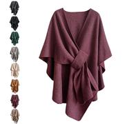 The Fleece Drape Shawl - Autumn/Winter Women's Elegant Knitted Shawl Wraps Soft Open Front Poncho Sweater with Loop (Wine Red)
