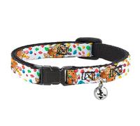 The Flintstones Cat Collar, Breakaway Collar with Bell, Fruity Pebbles Fred and Barney Pose and Cereal Pebbles White, 8.5 to 12 Inches 0.5 Inch Wide