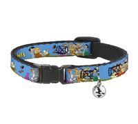 The Flintstones Cat Collar, Breakaway Collar with Bell, The Flintstones and Rubbles Group Pose Logo Blue, 8.5 to 12 Inches 0.5 Inch Wide