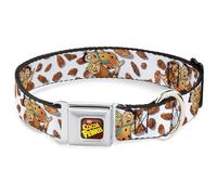 The Flintstones Pet Collar, Dog Collar Metal Seatbelt Buckle, Cocoa Pebbles Fred and Barney Pose and Cereal Pebbles White, 16 to 23 Inches 1.5 Inch Wide