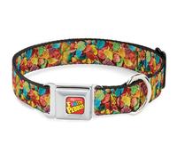 The Flintstones Pet Collar, Dog Collar Metal Seatbelt Buckle, Fruity Pebbles Vivid Cereal Close Up Multi Color, 16 to 23 Inches 1.5 Inch Wide