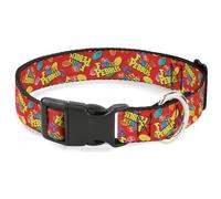 The Flintstones Pet Collar, Dog Collar Plastic Buckle, Fruity Pebbles Logo and Cereal Pebbles Scattered Multi Color, 20 to 31 Inches 1.5 Inch Wide