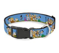The Flintstones Pet Collar, Dog Collar Plastic Buckle, The Flintstones and Rubbles Group Pose Logo Blue, 13 to 17 Inches 1.5 Inch Wide