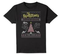 The Flintstones Rockin Around The Tree Men's Christmas T-Shirt - Black | Size: Small The Flintstones Black S