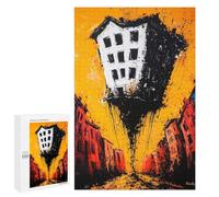 The Floating Abyss - Expressionist Surreal Cityscape, 1000 PCS Wooden Art Puzzle, Year-End Present; for Shared Table Time