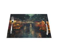 The Flower Market On A Rainy Night Placemats 4 Pcs, Non Slip Heat-Resistant Ocean Pvc Placemats 12x18 Inch