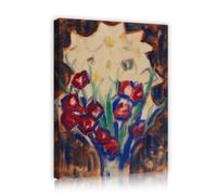 The Flower Still Life Painting Prints on Canvas Red and White Flowers Blue Vase Canvas Picture Wall Art for Home Office Dining Room 70x90cm Innerframe