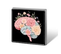 The Flowers And Brains Square Metal Brooches 1 Inch Memorial Badges Exquisite Decorations Pins for Clothing