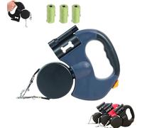 The Flowleesh Dual Dog Leash with 360° No-Tangle Swivel, Anti-Slip Lightweight Handle and LED Light & Poop Bag Holder with Heavy Duty Retractable Strap Lights, for All Dog (Blue)