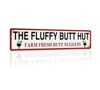 The Fluffy Butt Hut Farm Fresh Butt Nuggets Metal Tin Sign Rustic Retro Wall Decor for Kitchen Farmhouse Bar Restaurant Man Cave 4x16 Inch