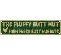 The Fluffy Butt Hut Metal Tin Sign Funny Vintage Slim Street Tin Signs Wall Art Decor Iron Poster Gifts 4x16 Inch