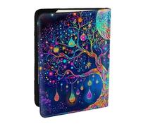 The Fluorescent Tree of Life Printed Passport Holder,Travel Pu Leather Passport Cover Case Organiser for Men Women,6.5 Inch